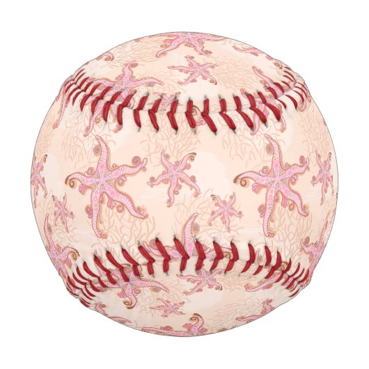 Seesterne und Korallen-Rosa-Pastellmuster Baseball (Vorderseite)