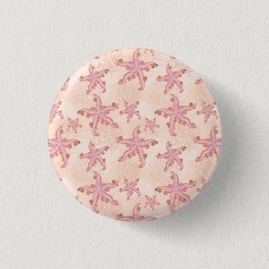 Seesterne und Korallen Rosa Pastellmuster Button (Vorderseite)