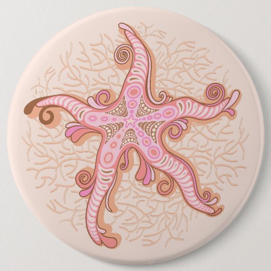 Seesterne und Korallen-Rosa-Pastellmuster Button (Vorderseite)