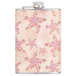 Seesterne und Korallen Rosa Pastellmuster Flachmann