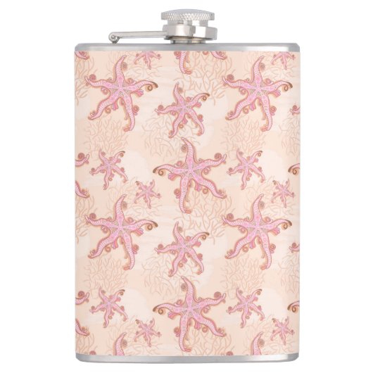 Seesterne und Korallen Rosa Pastellmuster Flachmann (Vorderseite)