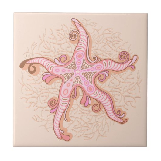 Seesterne und Korallen Rosa Pastellmuster Fliese (Vorderseite)