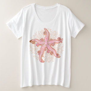 Seesterne und Korallen-Rosa Pastellmuster Große Größe T-Shirt
