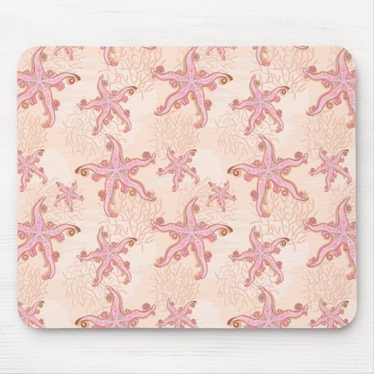 Seesterne und Korallen Rosa Pastellmuster Mousepad (Vorne)