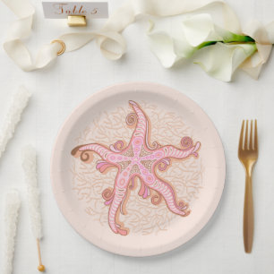 Seesterne und Korallen-Rosa-Pastellmuster Pappteller