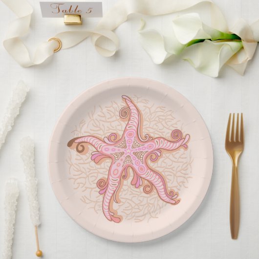 Seesterne und Korallen-Rosa-Pastellmuster Pappteller (Hochzeit)