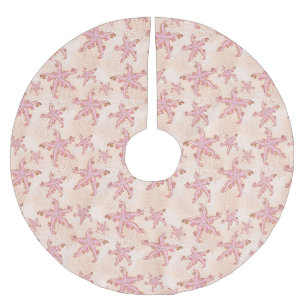 Seesterne und Korallen-Rosa-Pastellmuster Polyester Weihnachtsbaumdecke