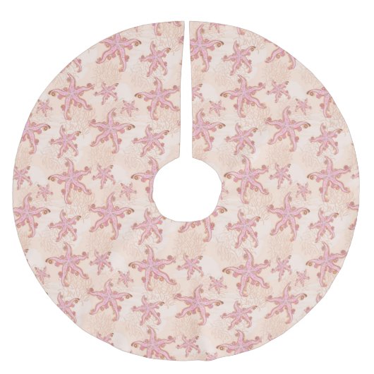 Seesterne und Korallen-Rosa-Pastellmuster Polyester Weihnachtsbaumdecke (Vorderseite)