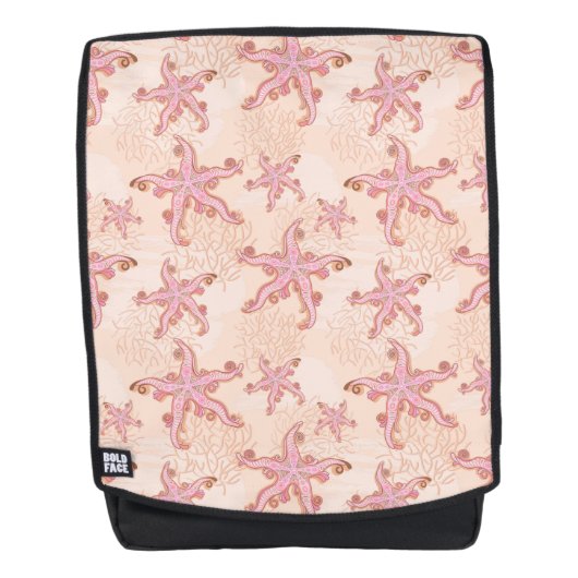 Seesterne und Korallen Rosa Pastellmuster Rucksack (Vorderseite)