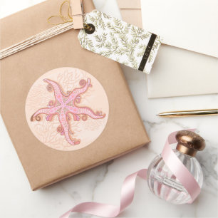 Seesterne und Korallen-Rosa-Pastellmuster Runder Aufkleber