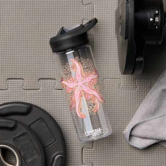 Seesterne und Korallen Rosa Pastellmuster Trinkflasche (Fitnessstudio (gedreht))