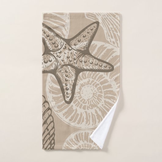 Seesterne und Muscheln in Beige an der Meereswelt Badhandtuch Set (Handtuch)