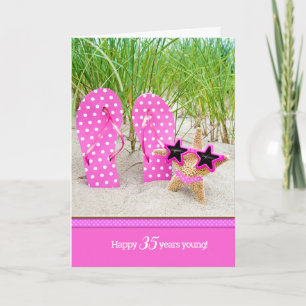 Seesterne und rosa Flip-Flops zum 35. Geburtstag Karte