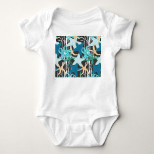 Seesterne Vintage: Dunkler gestreifter Hintergrund Baby Strampler