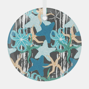 Seesterne Vintage: Dunkler gestreifter Hintergrund Ornament Aus Glas