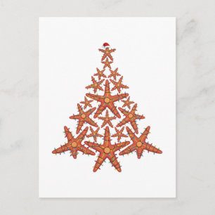 Seesterne-Weihnachtsbaum-Santa-Hut-Weihnachtsbeleu Feiertagspostkarte