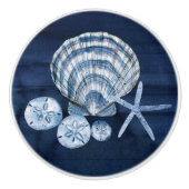 Seesteufel Seashells Navy Blauer Rustikaler Wald Keramikknauf (Vorderseite)
