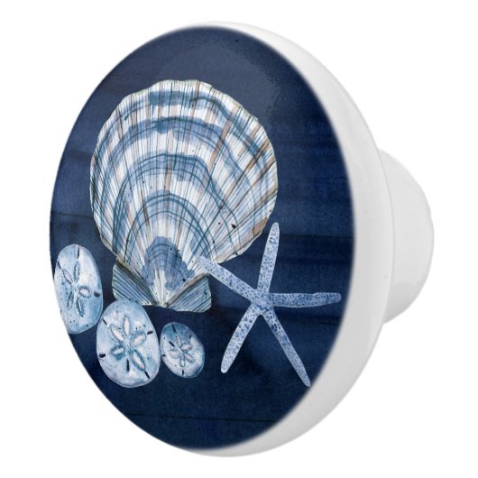 Seesteufel Seashells Navy Blauer Rustikaler Wald Keramikknauf (Rechts)