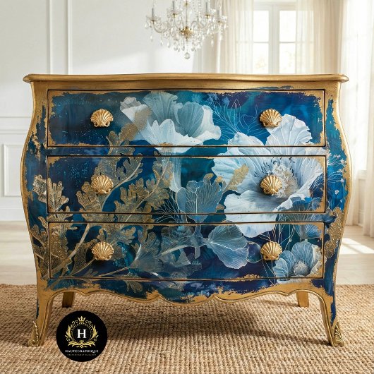 Seetang-Decoupage der Marine und Gold Floral Seidenpapier