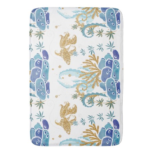 Seetang-Glitzer Blaues Meeresmuster Badematte (Vorderseite Vertikal)