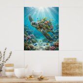 Seetang Schildkröte Ozean Ruhe Poster (Küche)