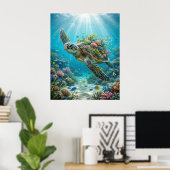 Seetang Schildkröte Ozean Ruhe Poster (Heimbüro)