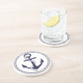 Seethema-Marine-Blau-Anker-Seil-Kreis Getränkeuntersetzer (Seite)