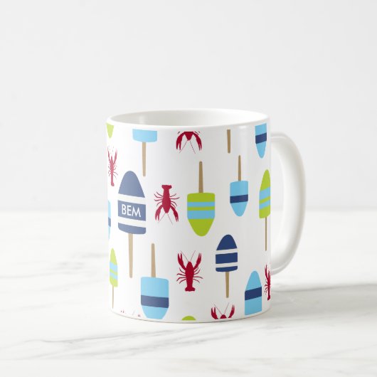 Seethemaboje und -hummer mit Monogramm Kaffeetasse (VorderseiteRechts)
