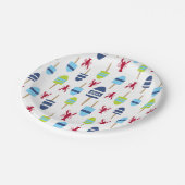 Seethemaboje und -hummer mit Monogramm Pappteller (Schrägansicht)