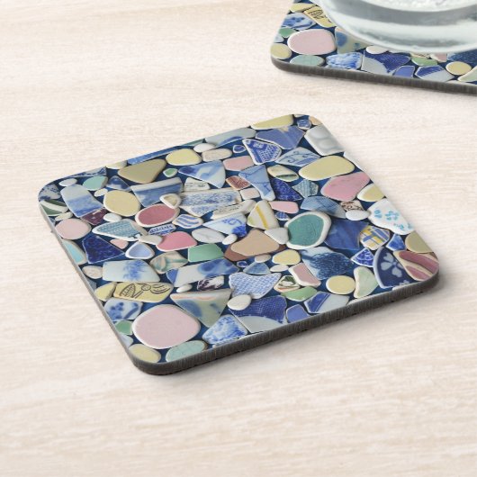 Seetonwaren, Strandglas, blaue Foto-Untersetzer Untersetzer (Linke Seite)