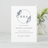 Seetranel Ocean Waves Nautical Monogram Wedding Einladung (Stehend Vorderseite)