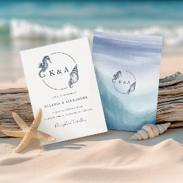 Seetranel Ocean Waves Nautical Monogram Wedding Einladung