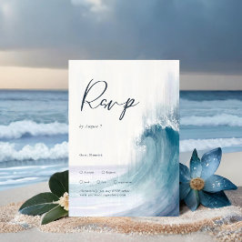Seetranel Ocean Waves Nautical Monogram Wedding RSVP Karte