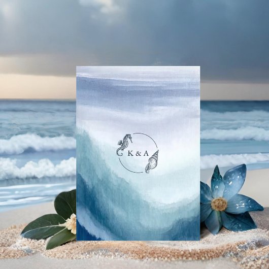 Seetranel Ocean Waves Nautical Monogram Wedding RSVP Karte