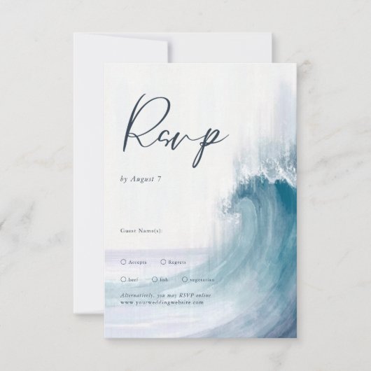 Seetranel Ocean Waves Nautical Monogram Wedding RSVP Karte (Vorderseite)