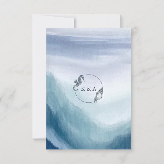 Seetranel Ocean Waves Nautical Monogram Wedding RSVP Karte (Rückseite)