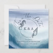 Seetranel Ocean Waves Nautical Monogram Wedding Save The Date (Vorderseite)