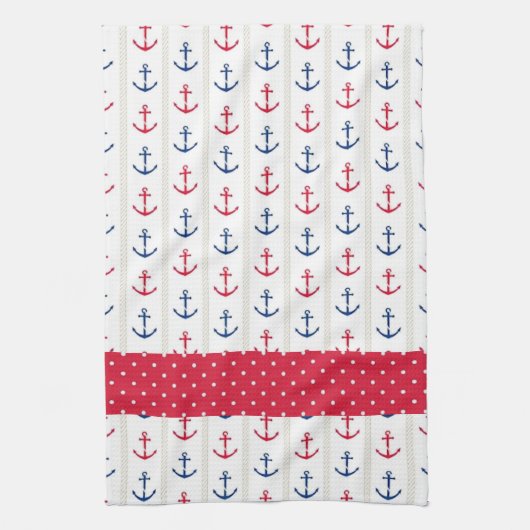 Seetuch-Anker-rotes weißes Blau Geschirrtuch (Vertikal)