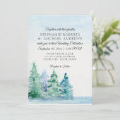 Seeufer Berggipfel Tal Pines Hochzeit Einladung (Stehend Vorderseite)