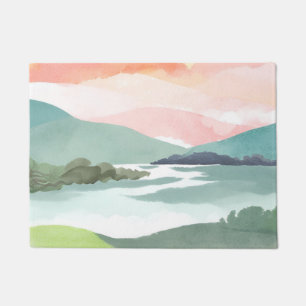 Seeufer im Morgensonnenaufgang Aquarell Natur Fußmatte