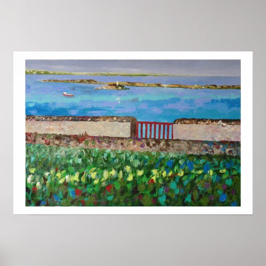 Seeufer in der Bretagne an der roten Barriere Poster (Vorne)