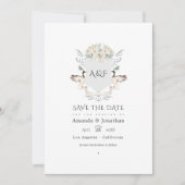 Seeufer-Monogramm-Wappen-Hochzeitsfoto Save The Date (Vorderseite)