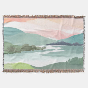 Seeufer Morgen Sonnenaufgang   Aquarell Natur Decke