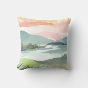Seeufer Morgen Sonnenaufgang   Aquarell Natur Kissen