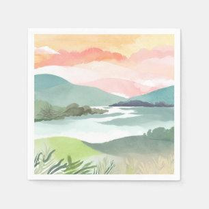 Seeufer Morgen Sonnenaufgang Aquarell Natur Serviette