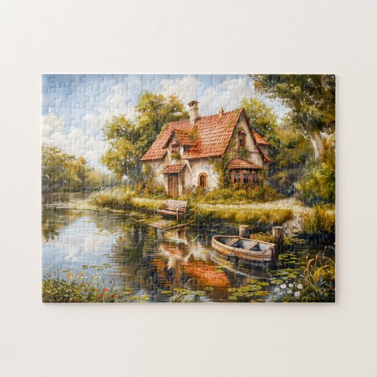 Seeuferhäuschen mit Ruderboot Puzzle (Horizontal)