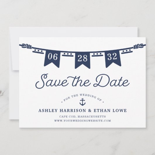 Seeverkehr | Classic Navy Blue Nautical Flags Save The Date (Vorderseite)