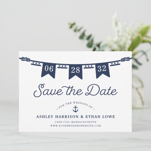 Seeverkehr | Classic Navy Blue Nautical Flags Save The Date (Stehend Vorderseite)