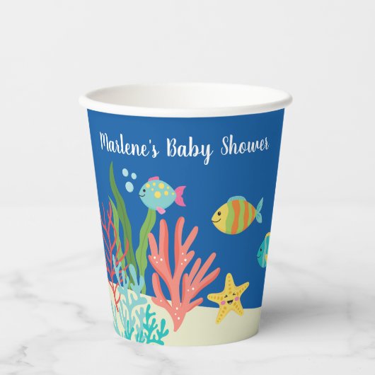 Seevögel Babydusche Danke Pappbecher (Vorderseite)