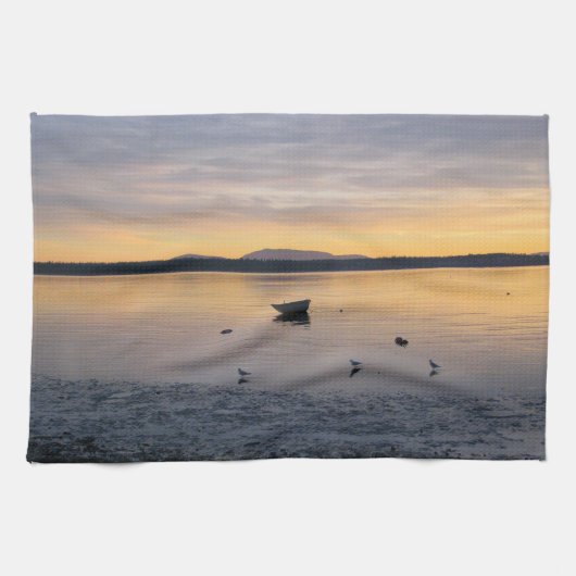 Seevögel und Boot Geschirrtuch (Horizontal)